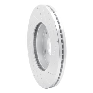 Cadillac Vistiq Brake Rotor (1) - Front Left - R1 Concepts - Drilled & Slotted - Silver - `19-`26